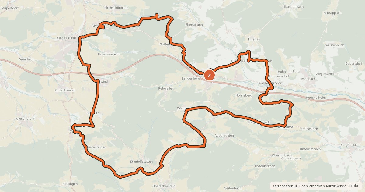 Kartenübersicht der Radroute Steigerwald-Tour