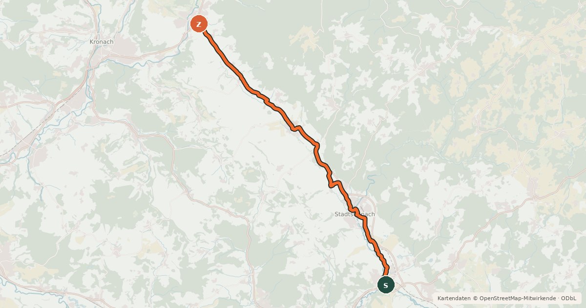 Kartenübersicht der Radroute Steinach-Rodach-Radweg