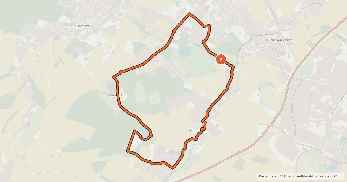 Kartenübersicht der Radroute Steinkohlenweg Oelsnitzer Runde