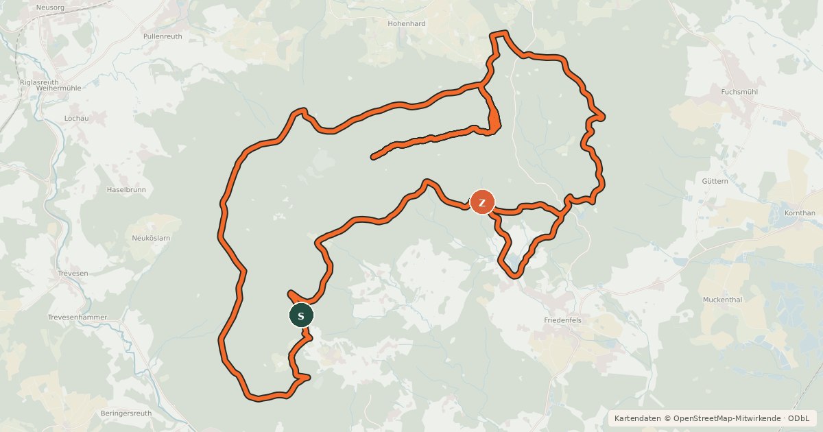 Kartenübersicht der Radroute Steinwald