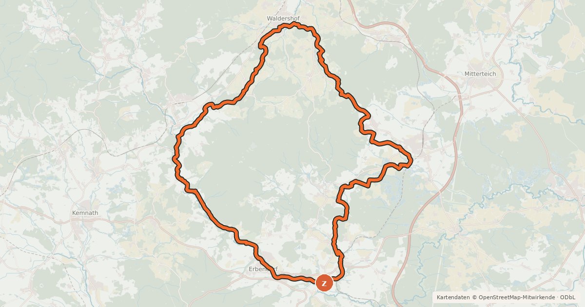 Kartenübersicht der Radroute Steinwald-Radweg