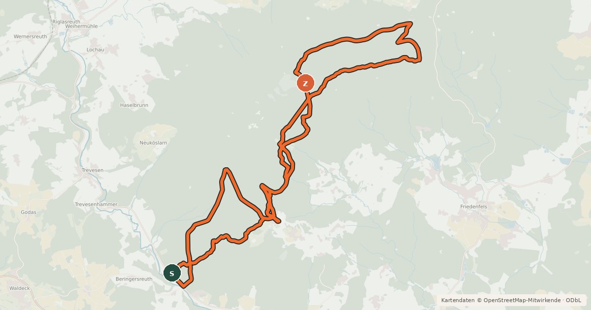 Kartenübersicht der Radroute Steinwald-Trailrunde