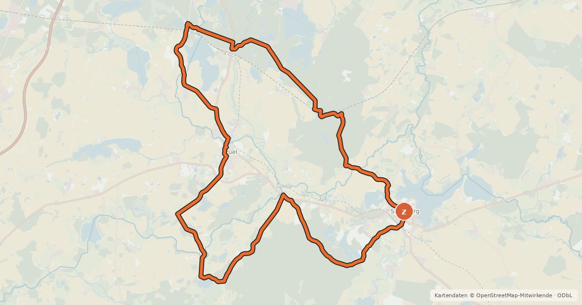 Kartenübersicht der Radroute Sternberger Radroute 3