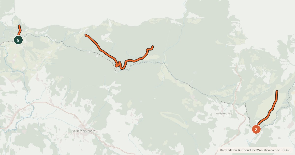 Kartenübersicht der Radroute Sterngartl-Nord CZ