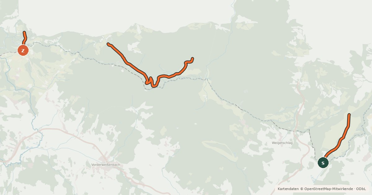 Kartenübersicht der Radroute Sterngartl-Runde CZ