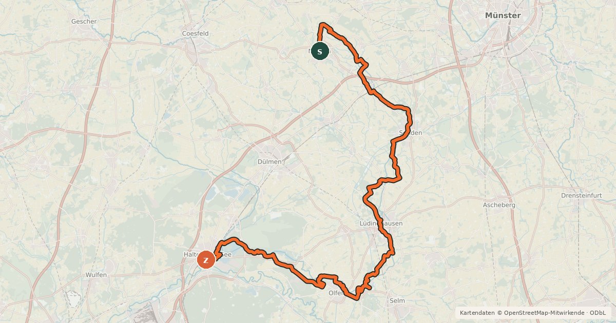 Kartenübersicht der Radroute Stever Land Route