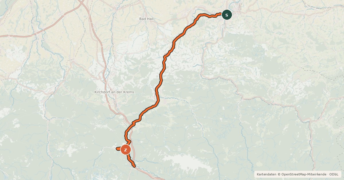 Kartenübersicht der Radroute Steyrtalweg