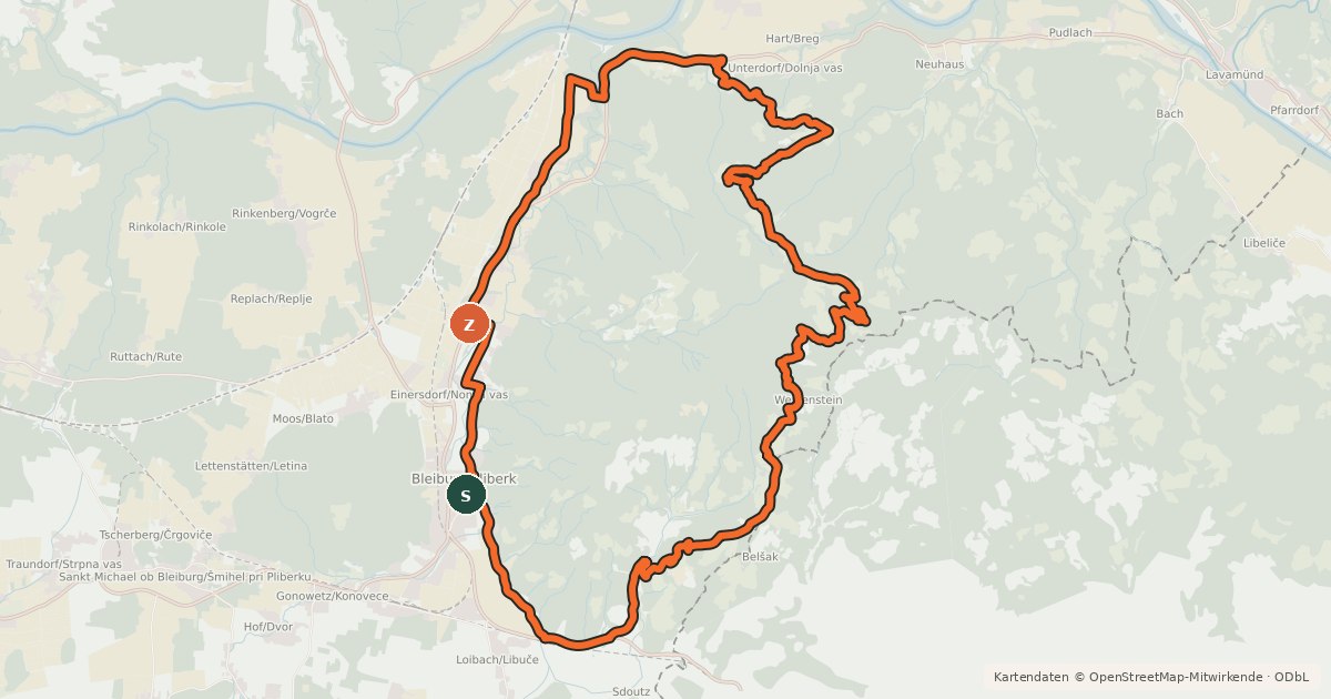 Kartenübersicht der Radroute Stieberkreuz-Tour