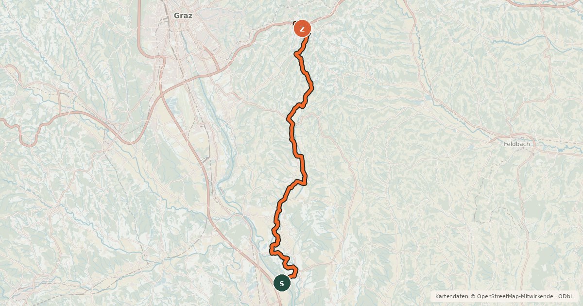 Kartenübersicht der Radroute Stiefingtalradweg