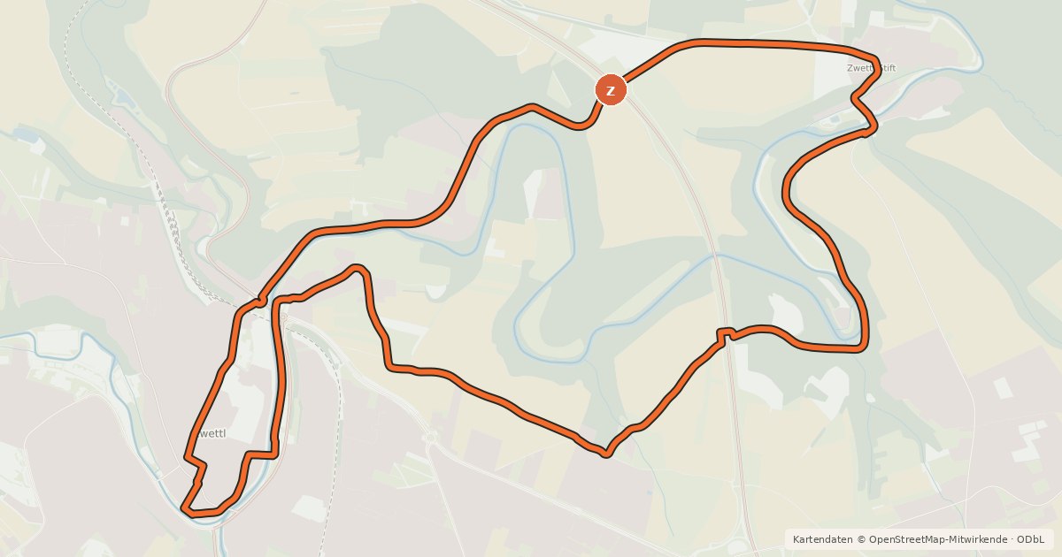 Kartenübersicht der Radroute Stift Zwettl-Tour