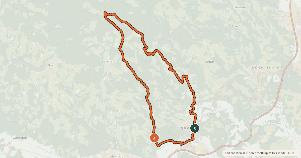 Kartenübersicht der Radroute Stiftergraben-Tour