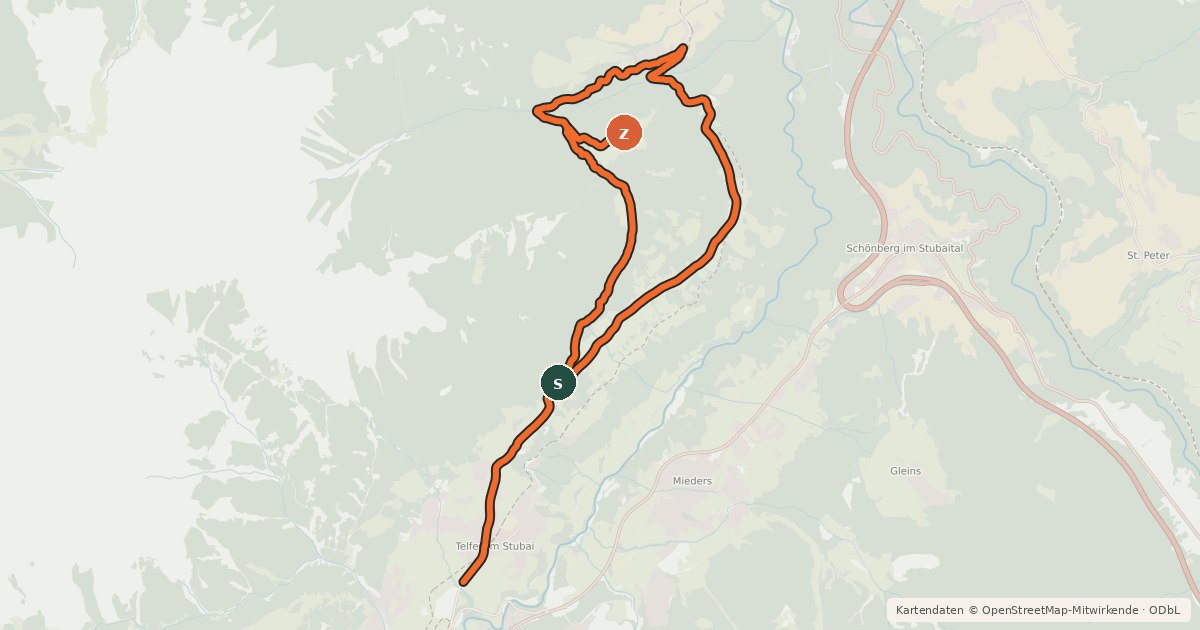 Kartenübersicht der Radroute Stockerhof
