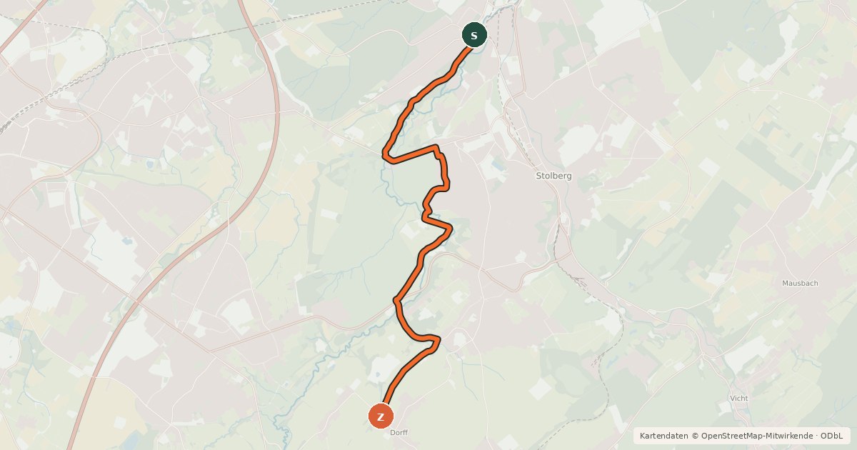 Kartenübersicht der Radroute Stolberg (87) - Stolberg-Breinig (97)