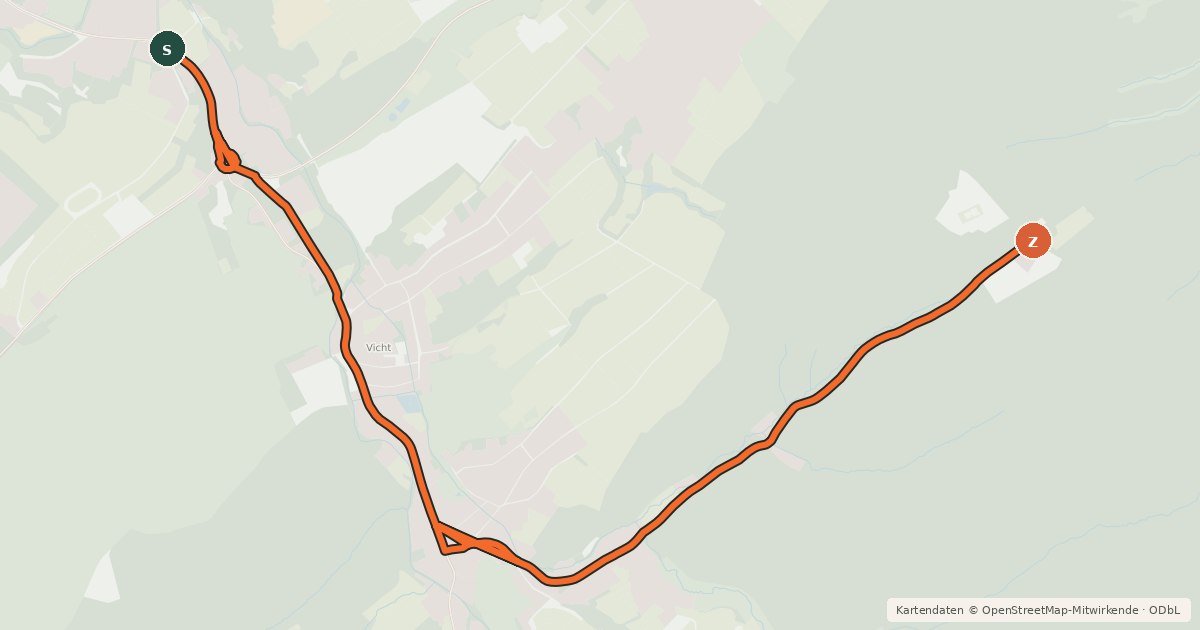 Kartenübersicht der Radroute Stolberg (93) - Stolberg (95)