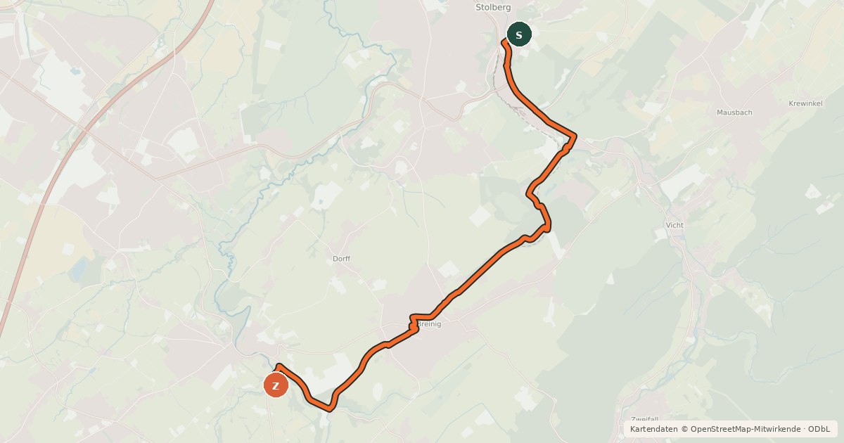 Kartenübersicht der Radroute Stolberger Vennbahnroute