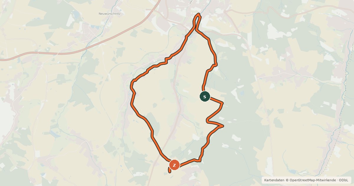 Kartenübersicht der Radroute Stollberger Katzensteinrunde