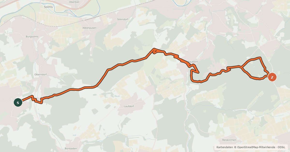 Kartenübersicht der Radroute Stoppelberg - Braunfels