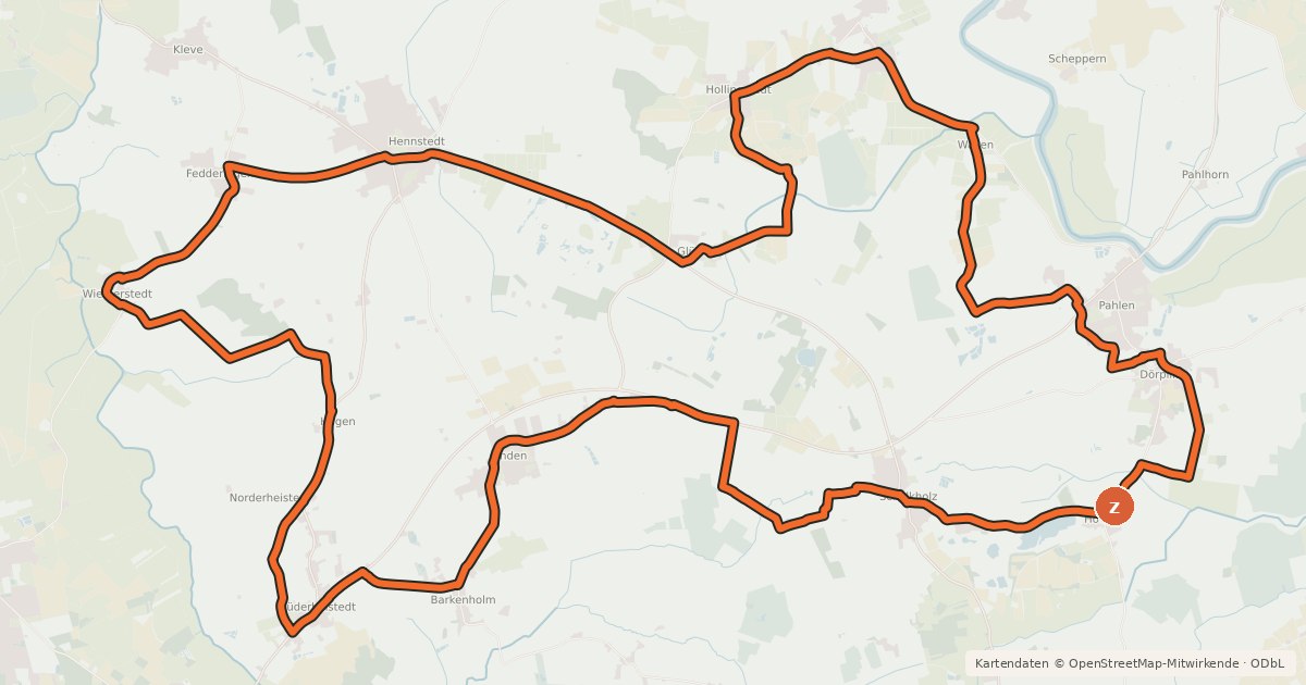 Kartenübersicht der Radroute Storchen-Erlebnis-Route