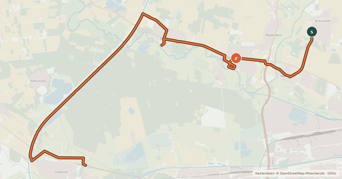 Kartenübersicht der Radroute Storchenradroute Wolfsburg