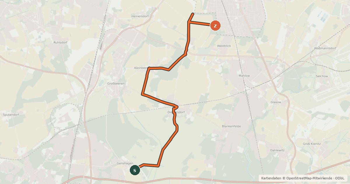 Kartenübersicht der Radroute Storchenroute