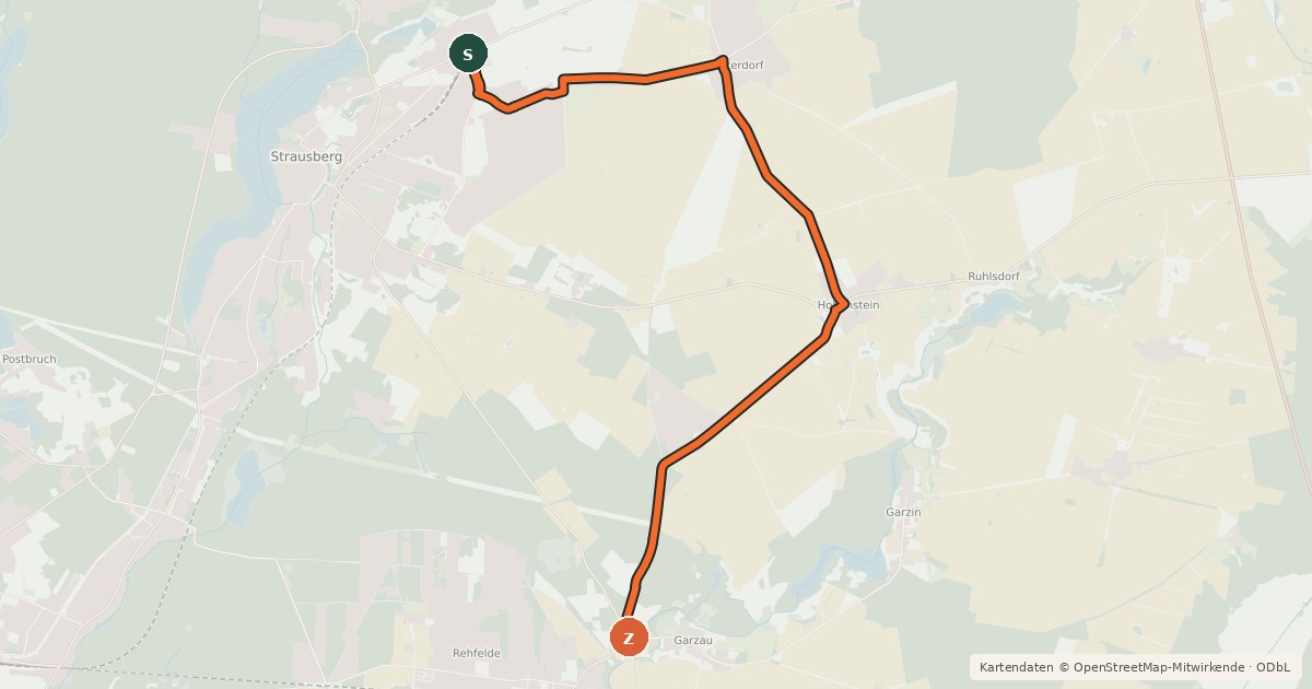 Kartenübersicht der Radroute Strausberg Nord - R1