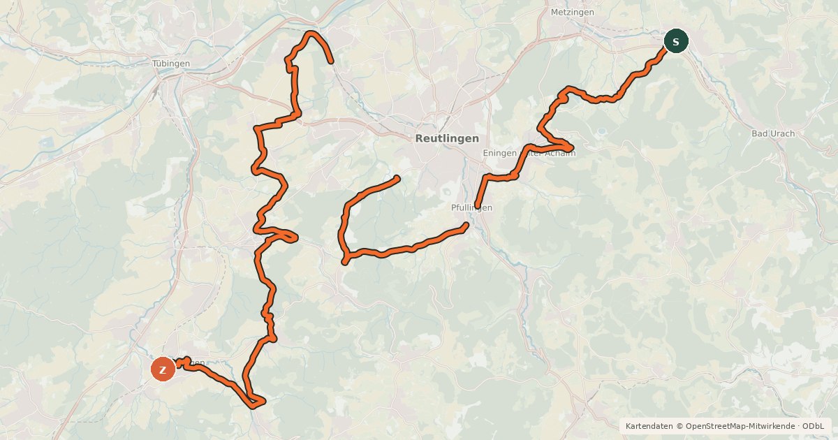 Kartenübersicht der Radroute Streuobst-Radroute Dettingen/Erms - Mössingen