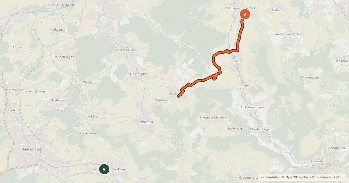 Kartenübersicht der Radroute Streuobst-Radroute Dettingen/Teck - Dettingen/Erms