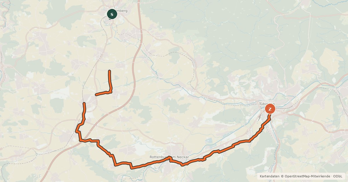 Kartenübersicht der Radroute Streuobst-Radroute Herrenberg - Tübingen