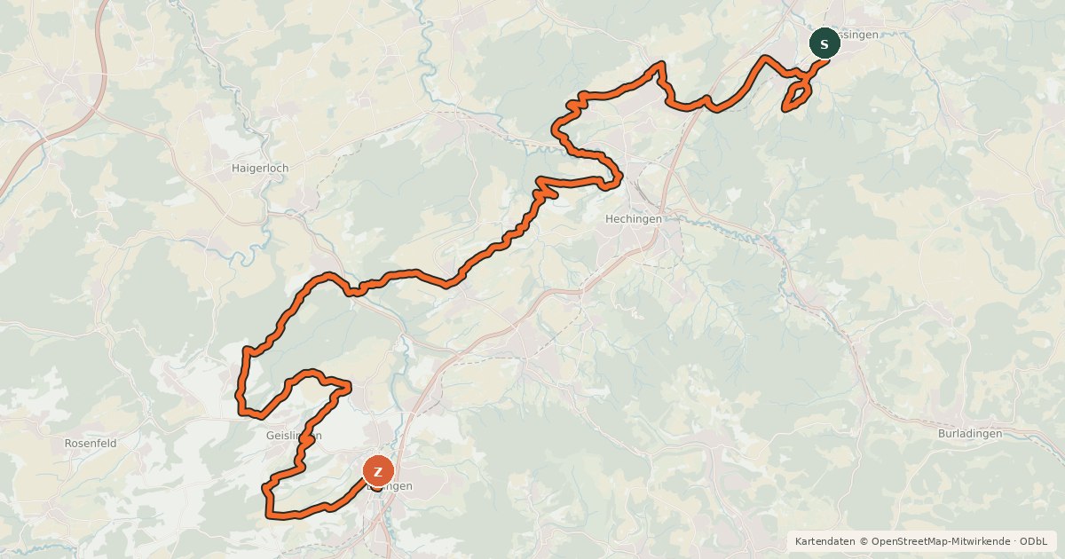 Kartenübersicht der Radroute Streuobst-Radroute Mössingen - Balingen