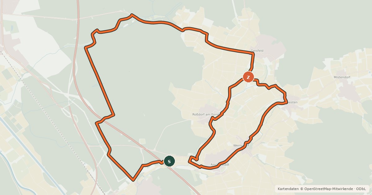 Kartenübersicht der Radroute Strullendorfer Bierkellerrunde