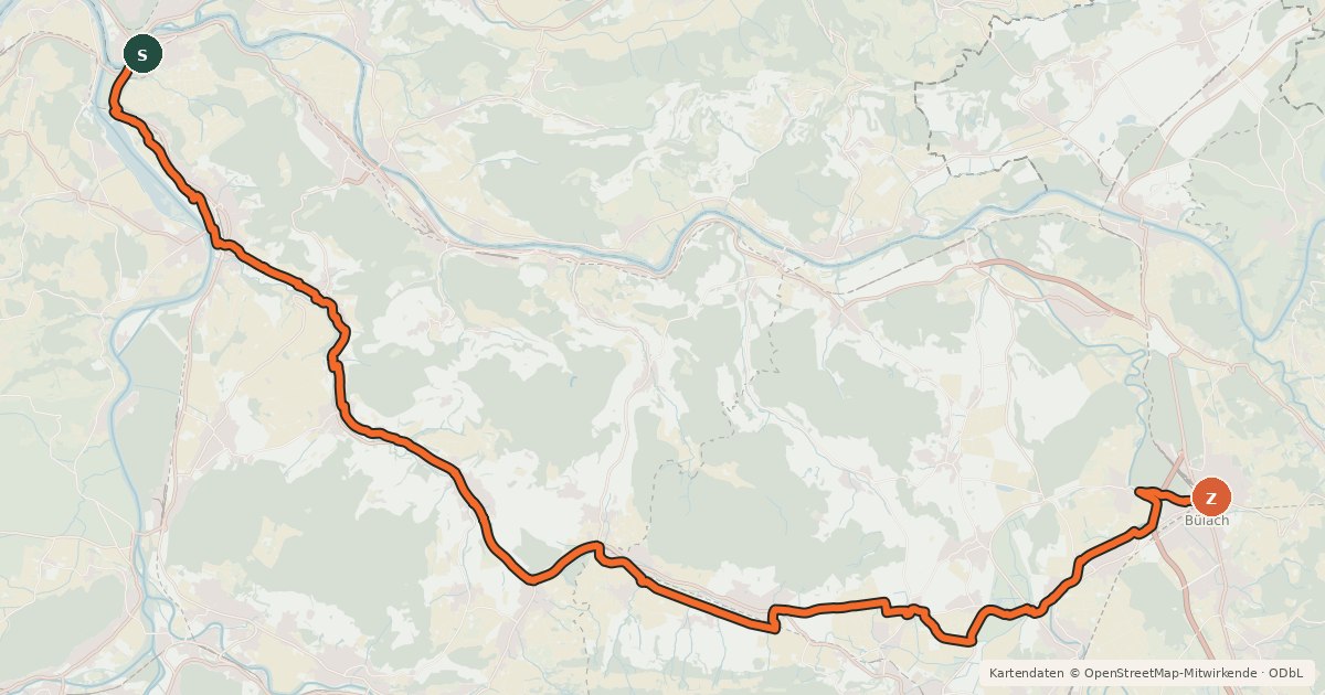 Kartenübersicht der Radroute Studenland–Töss-Römer-Route