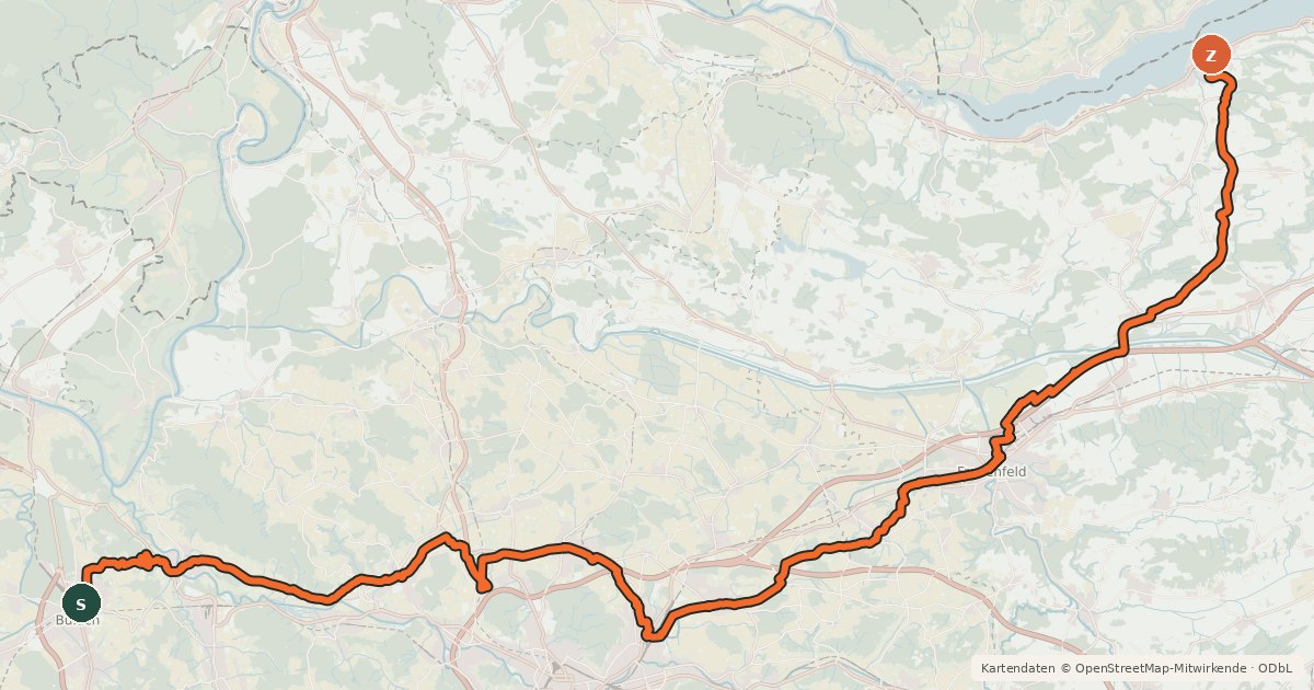 Kartenübersicht der Radroute Studenland–Töss-Römer-Route