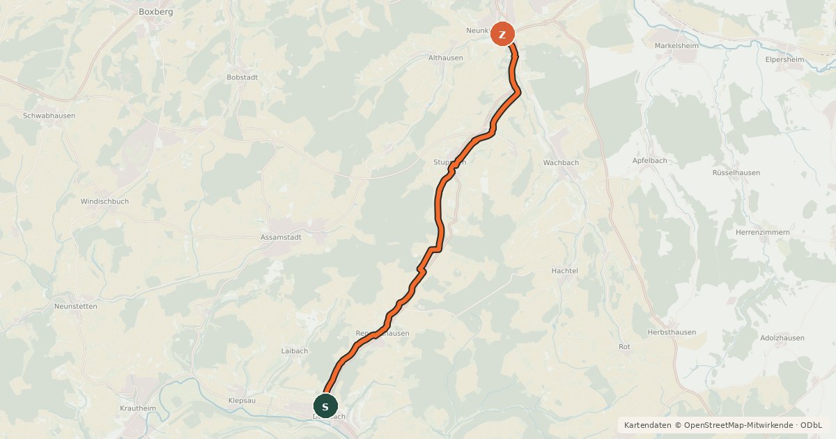 Kartenübersicht der Radroute Stuppacher Madonna-Querspange