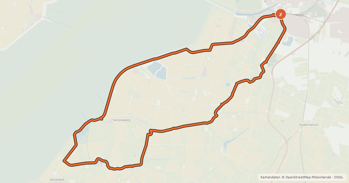 Kartenübersicht der Radroute Sturmflut-Tour