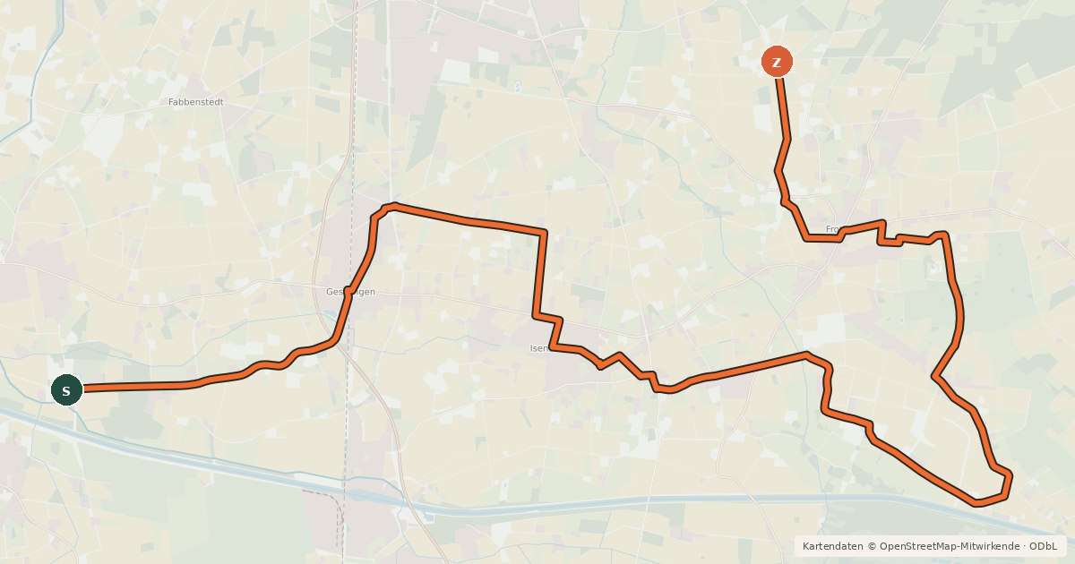 Kartenübersicht der Radroute Süd-Route