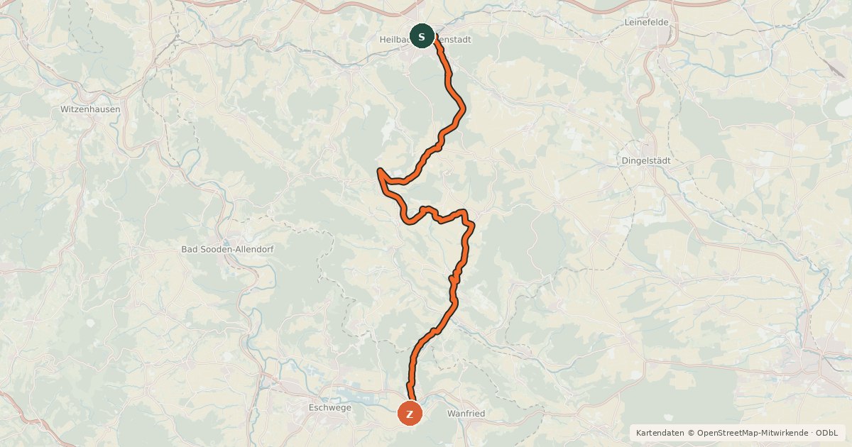 Kartenübersicht der Radroute Südeichsfeld-Radweg