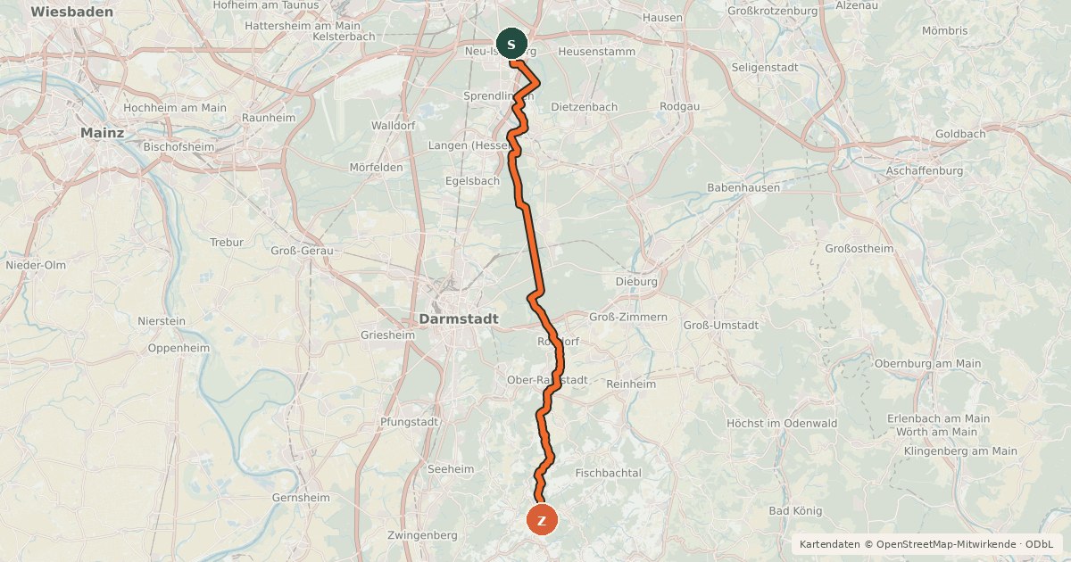 Kartenübersicht der Radroute Südhessen-Route 11