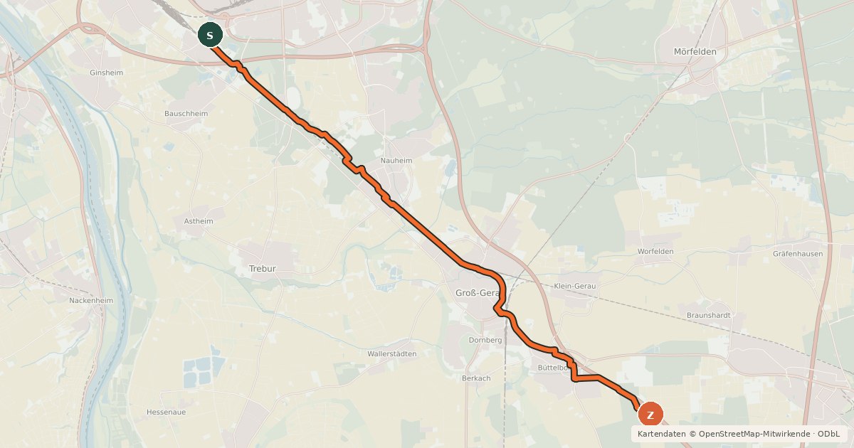 Kartenübersicht der Radroute Südhessen-Route 29