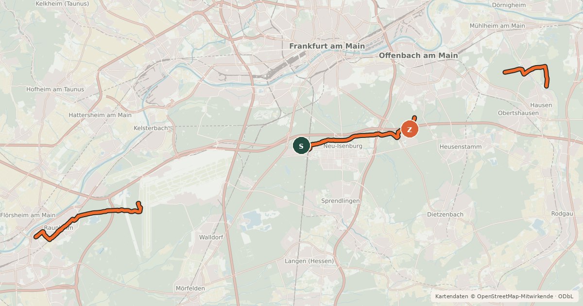 Kartenübersicht der Radroute Südhessen-Route 4