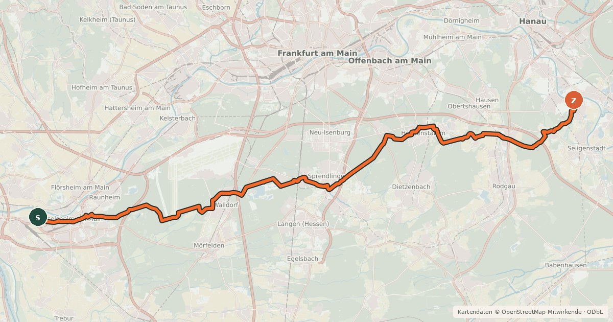Kartenübersicht der Radroute Südhessen-Route 6
