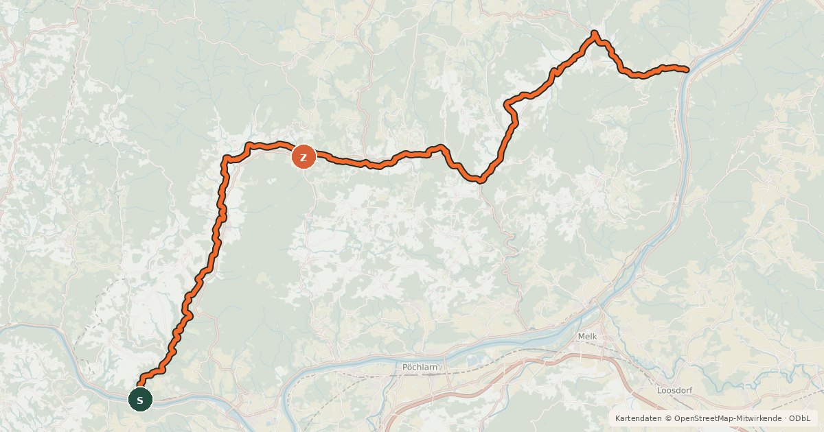 Kartenübersicht der Radroute Südliches Waldviertel