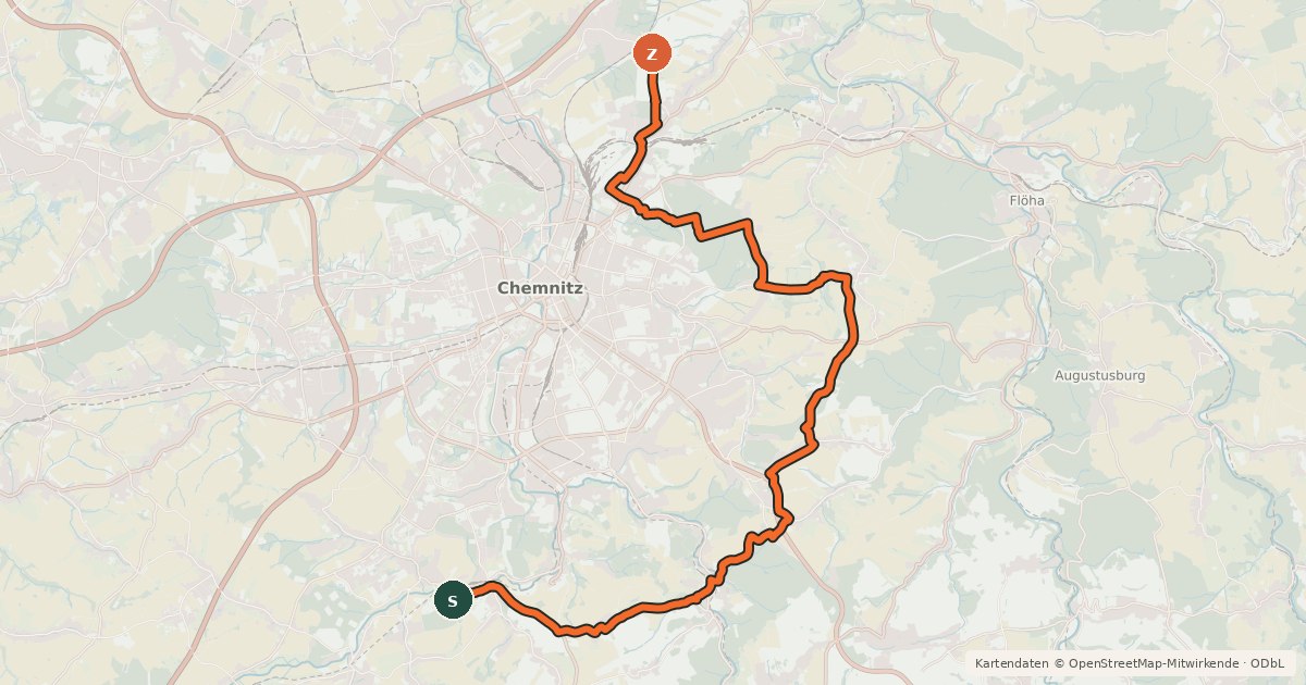 Kartenübersicht der Radroute Südostroute