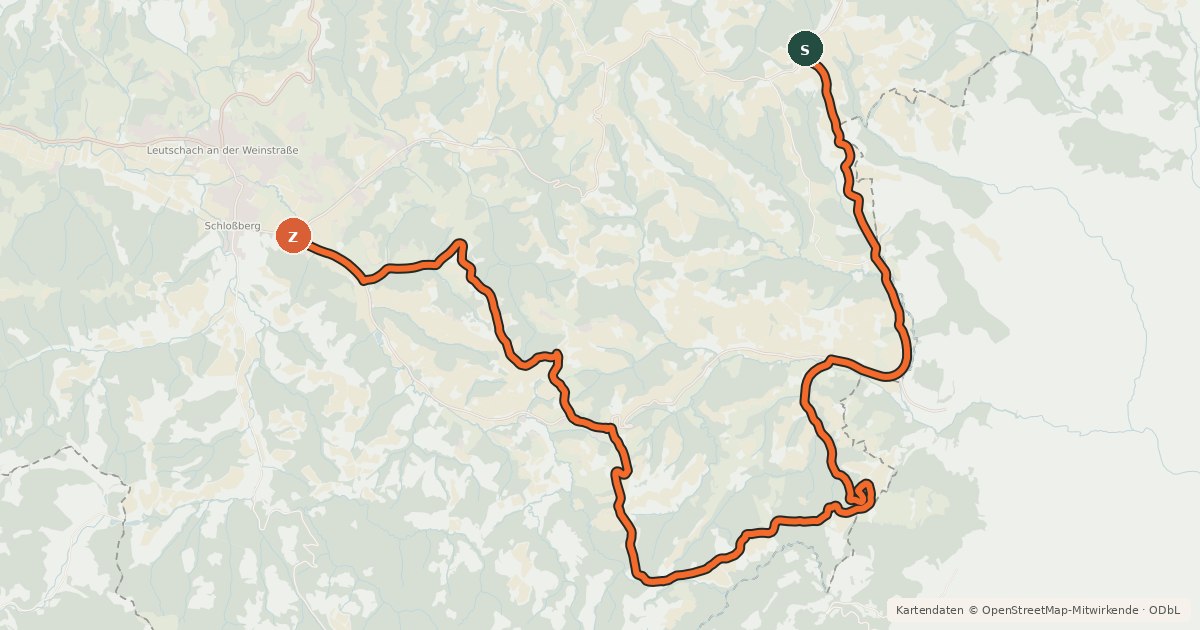 Kartenübersicht der Radroute Südsteirischer Panoramaradweg