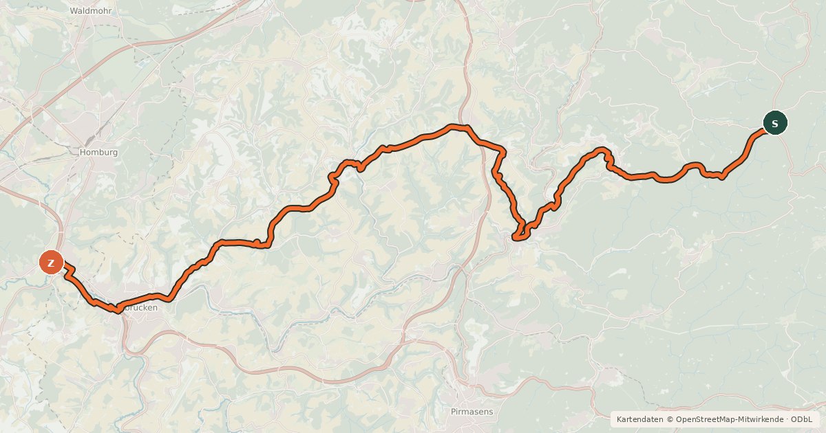 Kartenübersicht der Radroute Südwestpfalz Tour