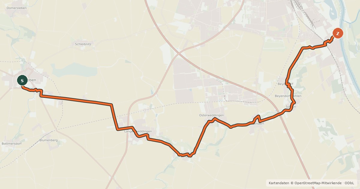 Kartenübersicht der Radroute Sülzeradweg