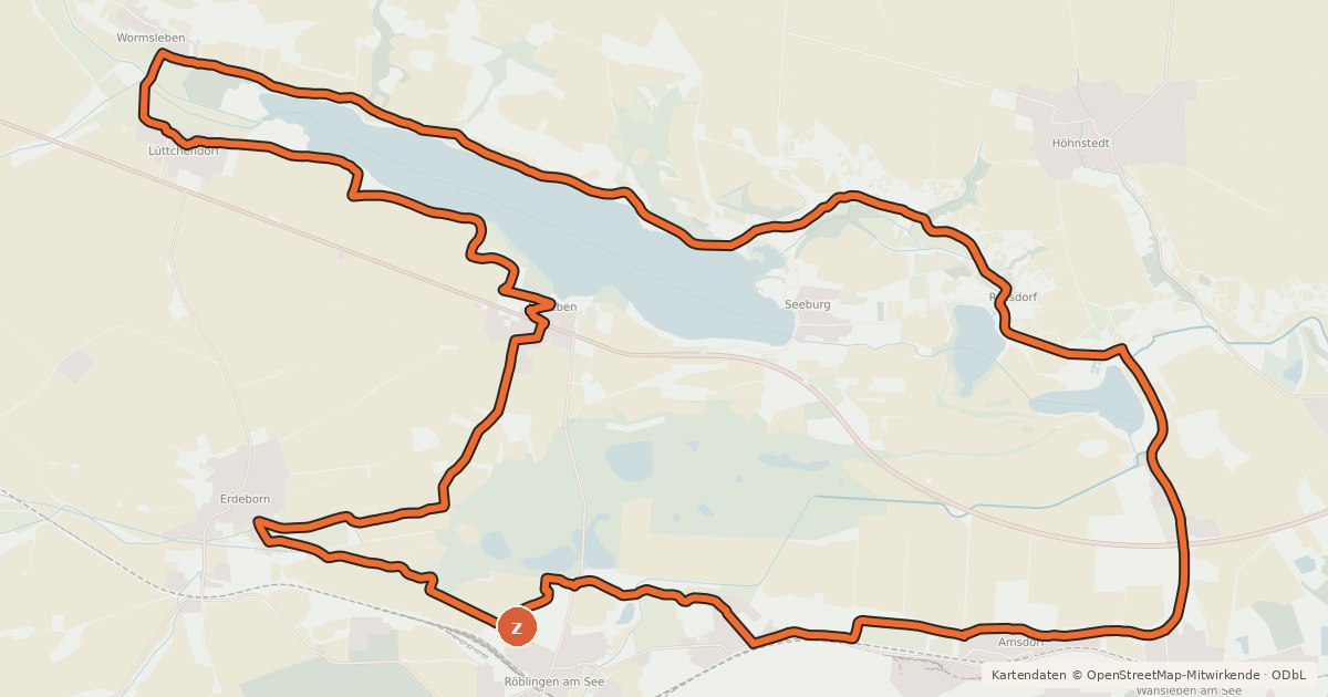 Kartenübersicht der Radroute Süßer See- Salziger See Rundweg
