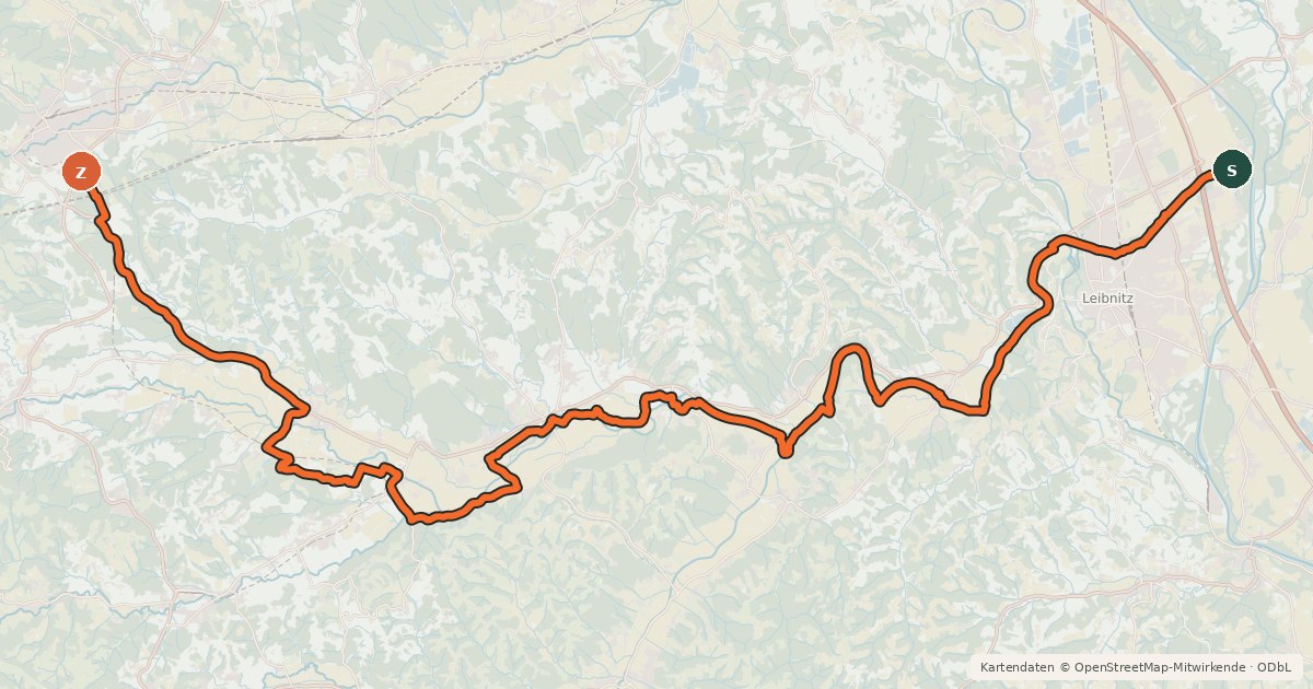 Kartenübersicht der Radroute Sulmtalradweg