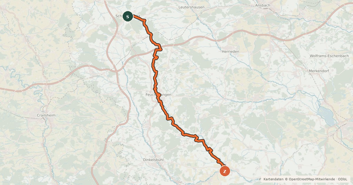 Kartenübersicht der Radroute Sulzach Radweg