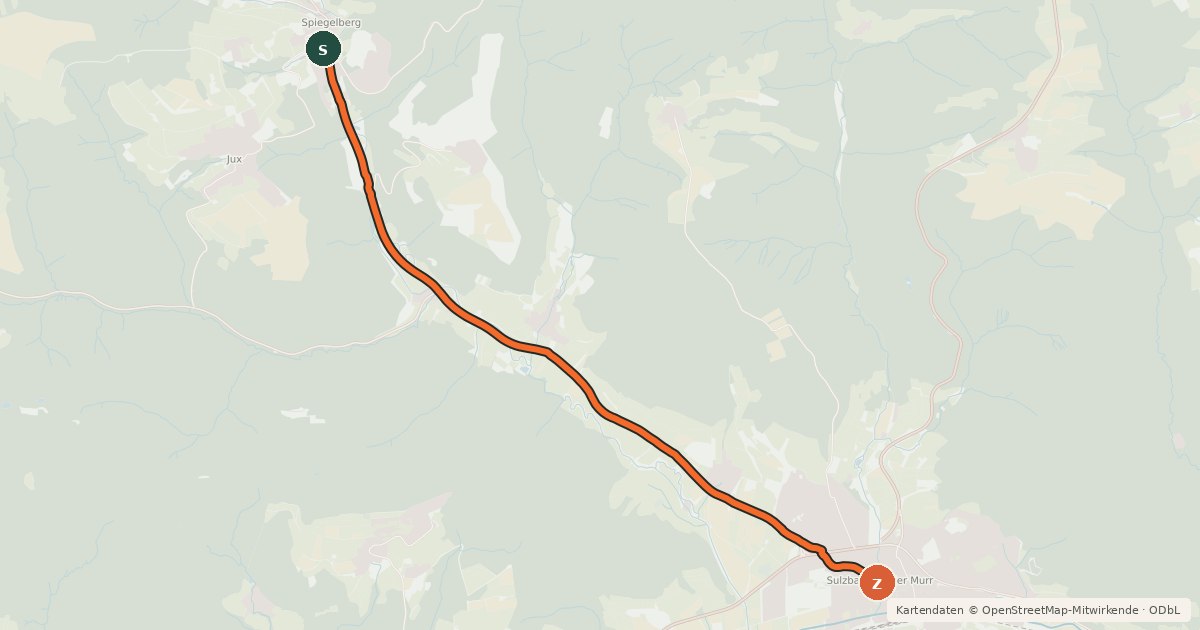 Kartenübersicht der Radroute Sulzbach an der Murr - Spiegelberg