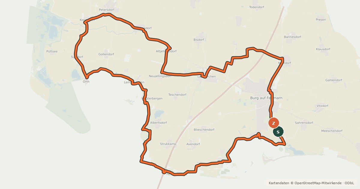 Kartenübersicht der Radroute Sundbrückentour